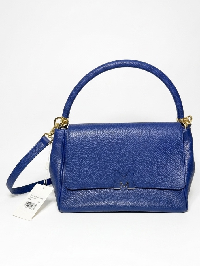 Metrocity Blue Pebbled Leather Satchel Crossbody Bag M Logo
